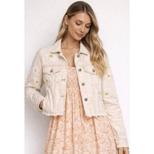 Blank NYC Crop Daisy Denim Jacket Small Embroidered Daisies Hippie Boho Y2K